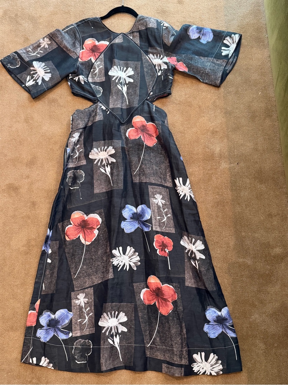 Women's Black Floral Maxi Dress with Red white & Blue Blooms